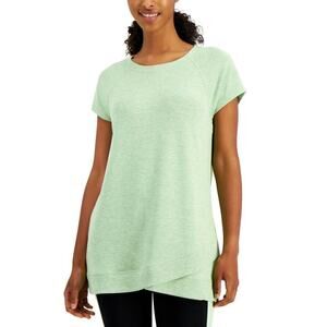 NWT Ideology Womens Pistachio Green Short-Sleeve Crossover-Hem T-Shirt Size XXL